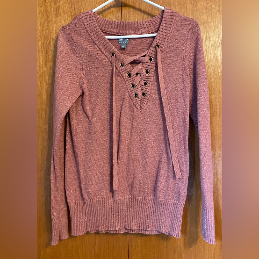 Pink glittery sweater with laces from New York & Company